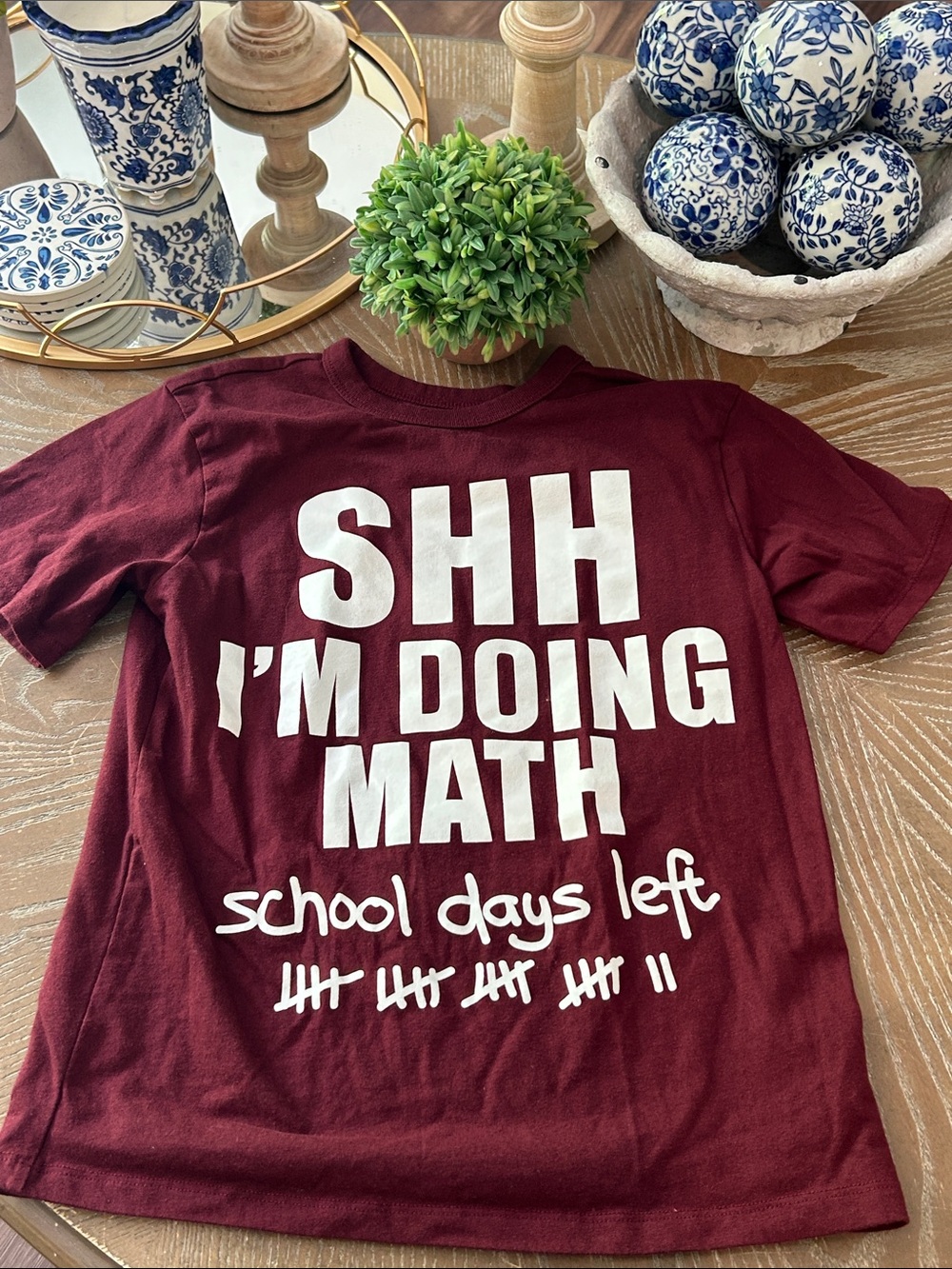 Kids Maroon SHH I'm Doing Math School Graphic Tee Shirt Medium